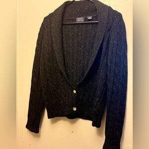Allen Solly Vintage Black Speckled Cable Wool Cardigan